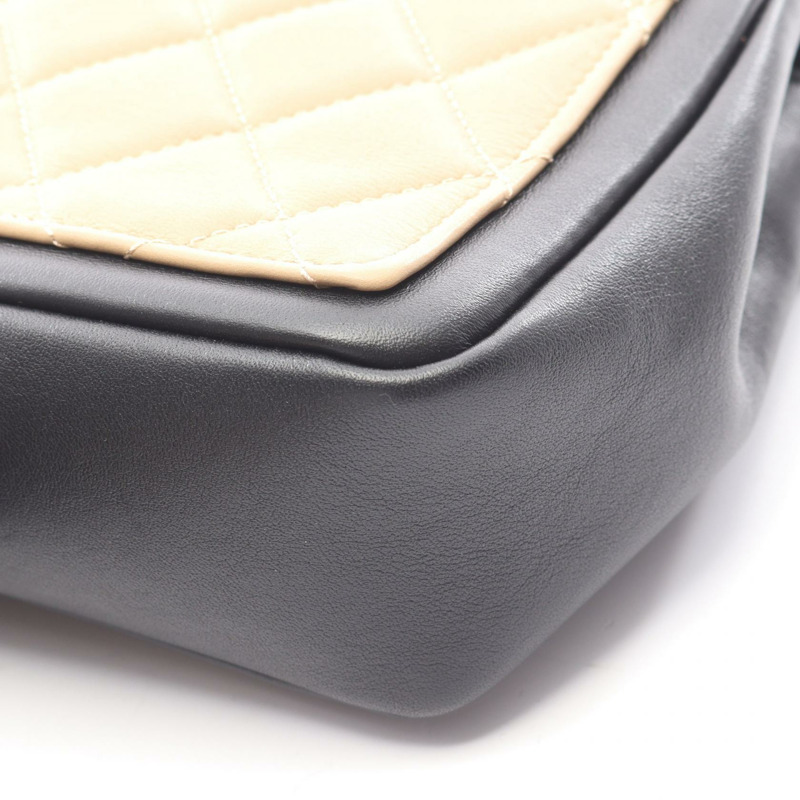 香奈兒 (CHANEL) 絎縫鏈條肩背包，米色/黑色皮革，二手，女士，金色五金-6