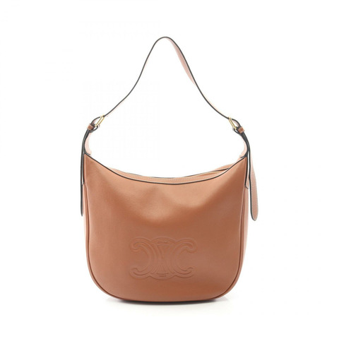 CELINE 中型 Heloise Cuir 飾邊露肩包 114713FLH.04LU 棕色皮革