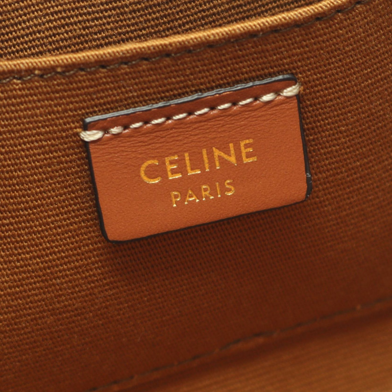 CELINE Cuir Triomphe 迷你相機單肩包，帆布皮革，黑色/棕色，二手-3