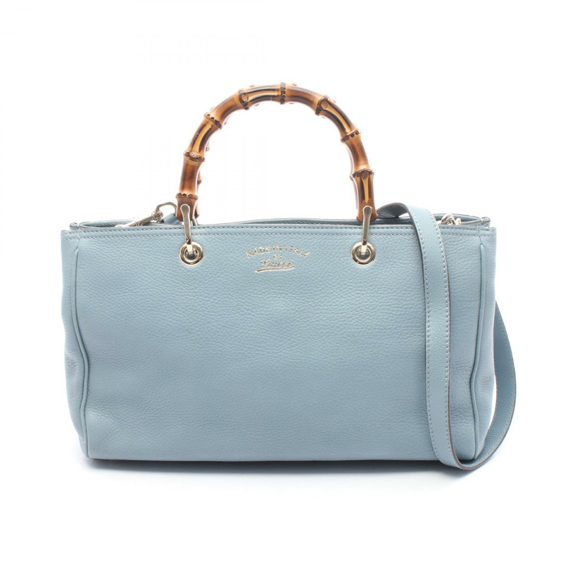 GUCCI 竹節購物袋 中型 手提單肩斜背包 323660 皮革 藍色 二手-0