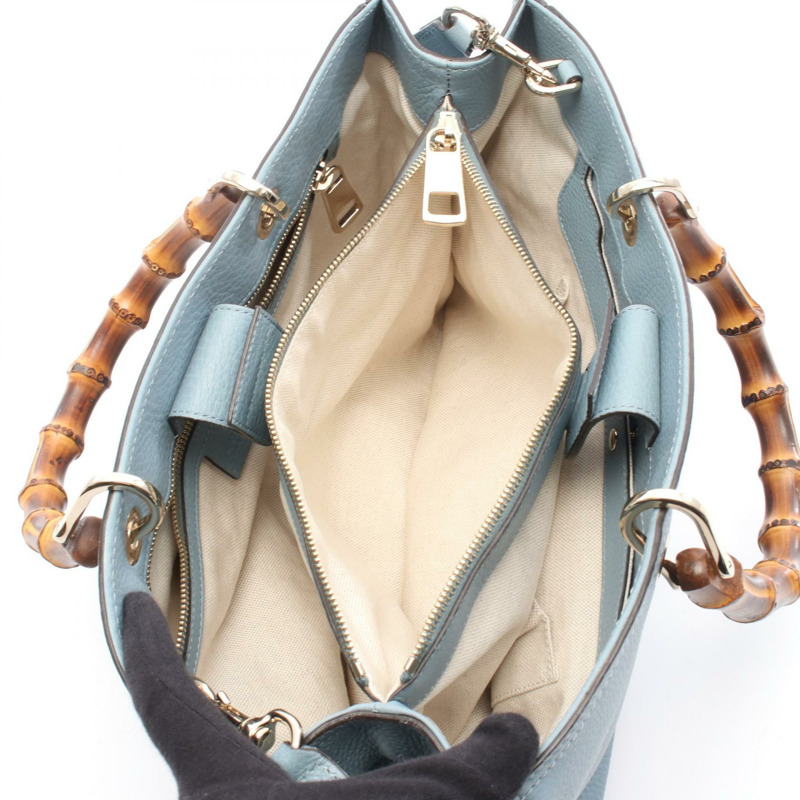 GUCCI 竹節購物袋 中型 手提單肩斜背包 323660 皮革 藍色 二手-2