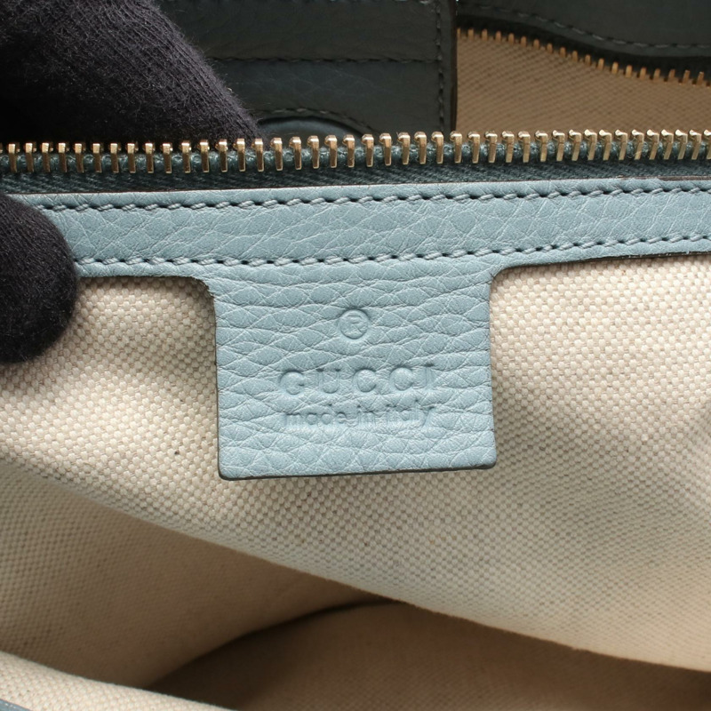 GUCCI 竹節購物袋 中型 手提單肩斜背包 323660 皮革 藍色 二手-3