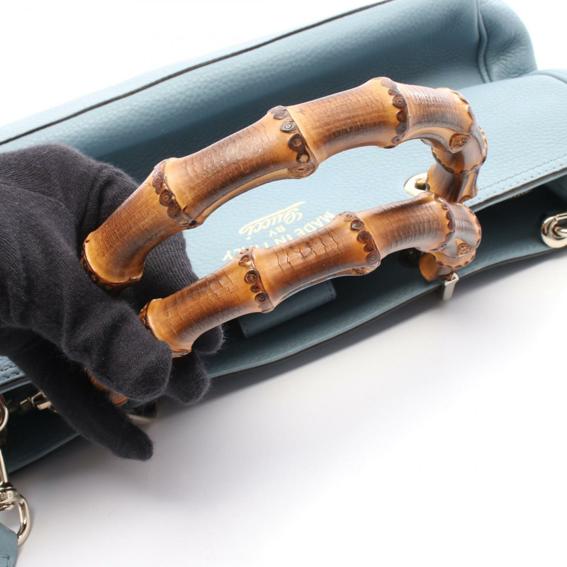 GUCCI 竹節購物袋 中型 手提單肩斜背包 323660 皮革 藍色 二手-4