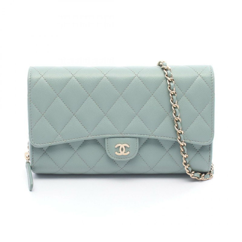 香奈兒 (CHANEL) Matelasse 鏈條斜挎單肩包，小牛皮材質，綠色，二手，金色五金-0