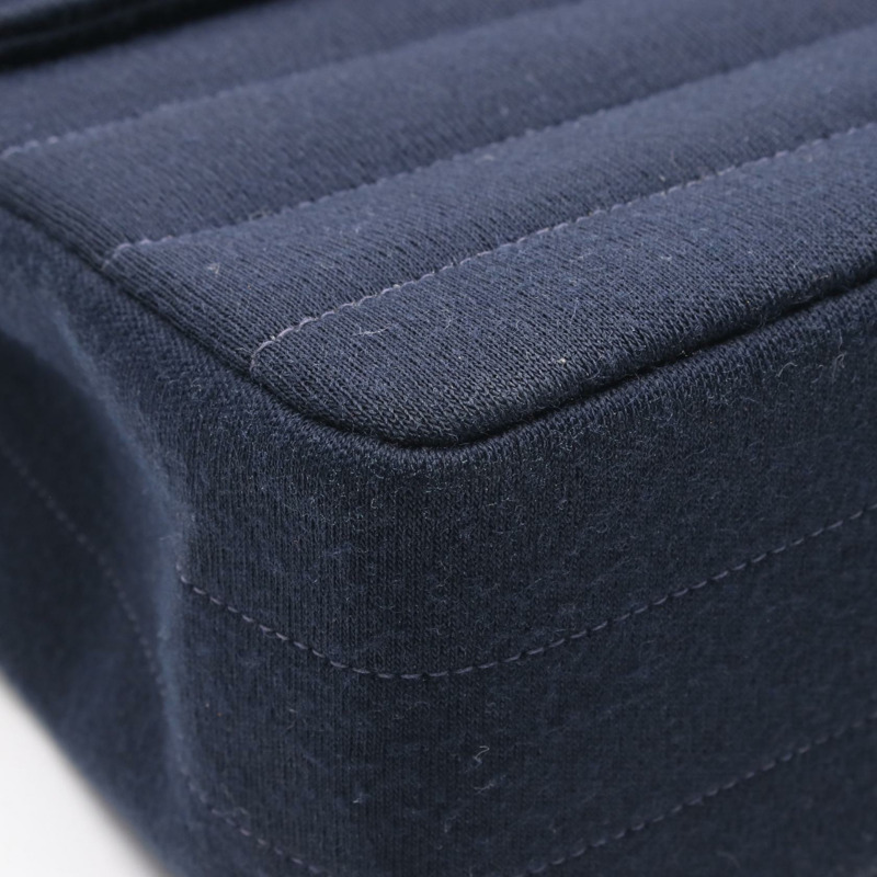 香奈兒 Jumbo COCO 標誌單翻蓋鏈條肩背包，棉質針織布料，海軍藍，金色五金-7