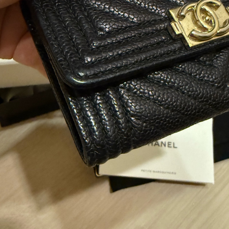 Chanel boy 山形紋 荔枝皮 卡夾 零錢包-1