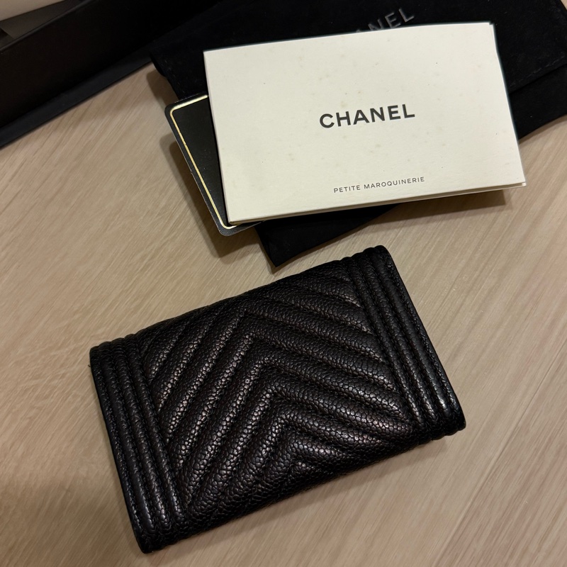 Chanel boy 山形紋 荔枝皮 卡夾 零錢包-2