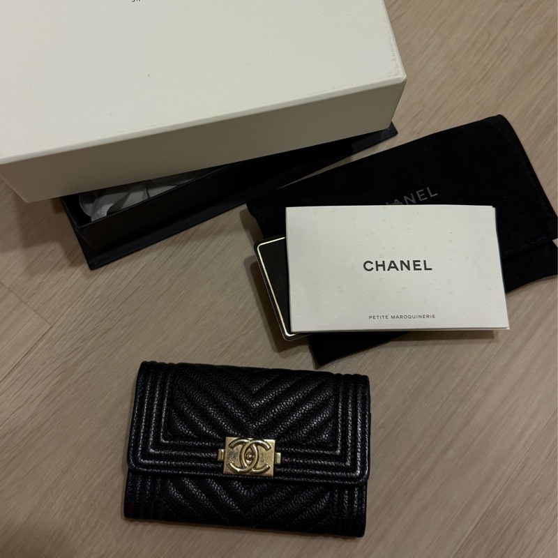 Chanel boy 山形紋 荔枝皮 卡夾 零錢包-4