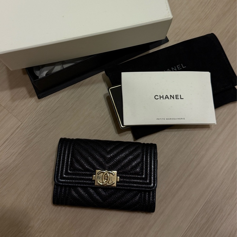 Chanel boy 山形紋 荔枝皮 卡夾 零錢包-5