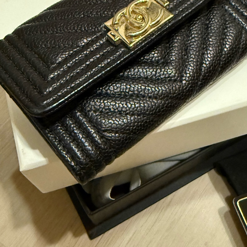 Chanel boy 山形紋 荔枝皮 卡夾 零錢包-8