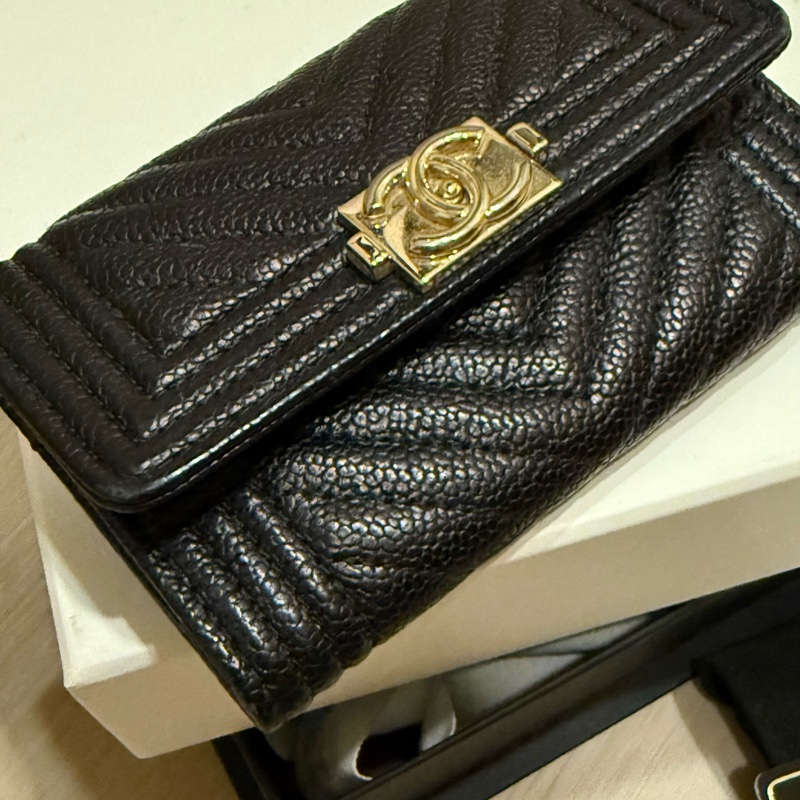 Chanel boy 山形紋 荔枝皮 卡夾 零錢包-12