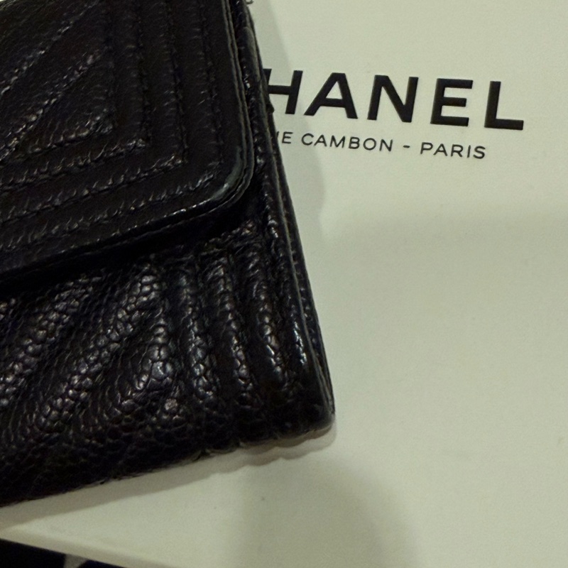 Chanel boy 山形紋 荔枝皮 卡夾 零錢包-14