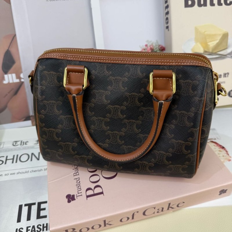 Celine 波士頓 黃褐色 老花 塗層帆布拼牛皮 小號-1