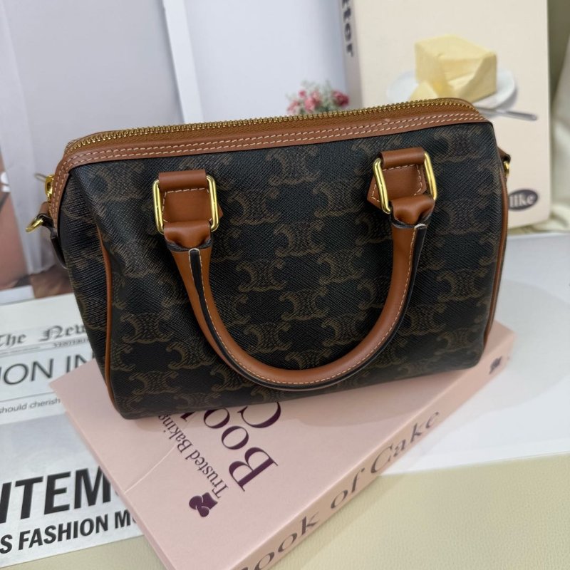 Celine 波士頓 黃褐色 老花 塗層帆布拼牛皮 小號-2