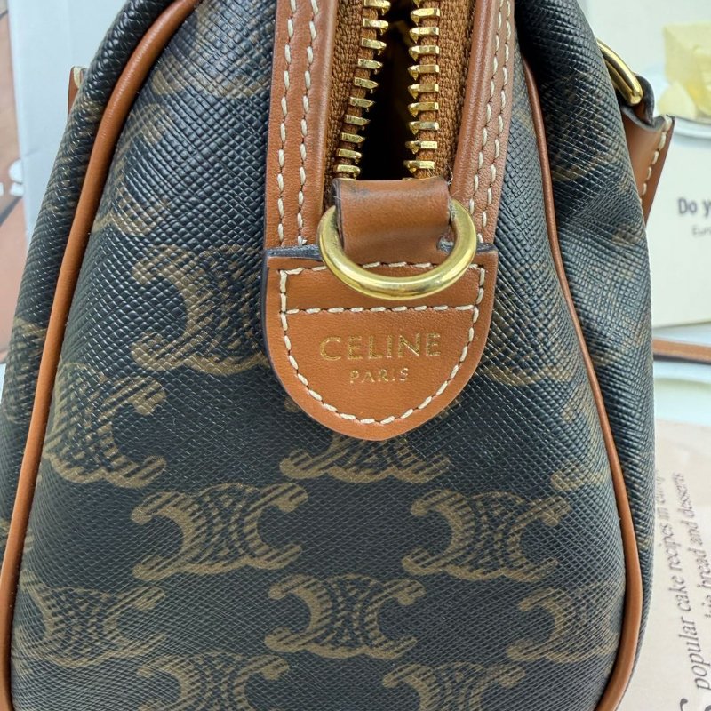 Celine 波士頓 黃褐色 老花 塗層帆布拼牛皮 小號-8