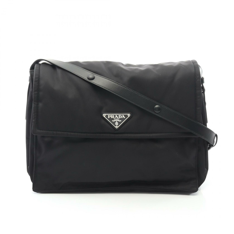 PRADA Re-Nylon 大號加墊肩斜背包 1BD256 尼龍皮革 黑色-0