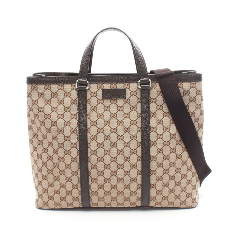 GUCCI GG帆布托特單肩包 449169 帆布皮革 米色 棕色 二手 男女通用-0