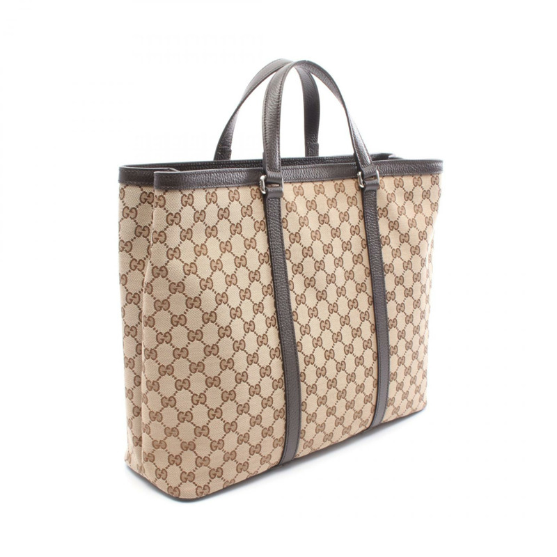 GUCCI GG帆布托特單肩包 449169 帆布皮革 米色 棕色 二手 男女通用-1