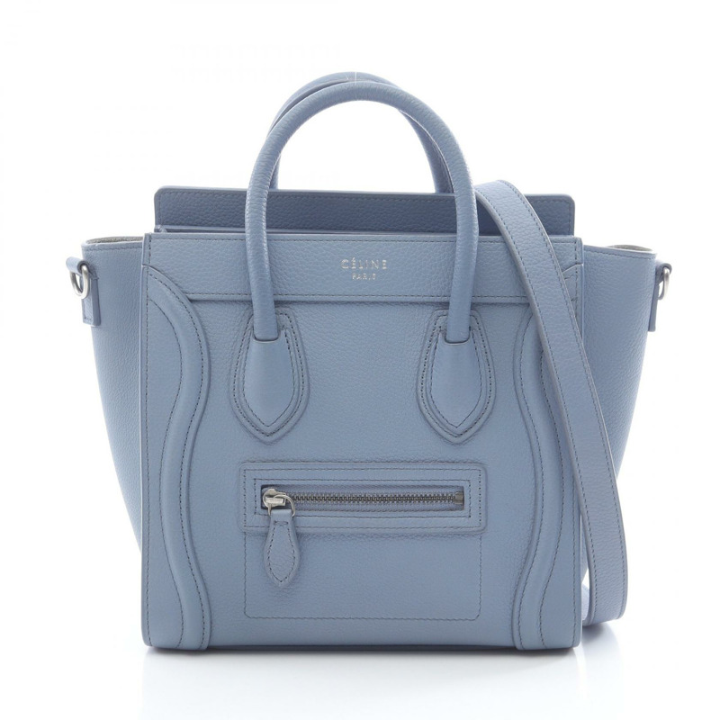 CELINE Luggage Nano Shopper 單肩斜背手提包，皮革材質，藍色，二手女款-0