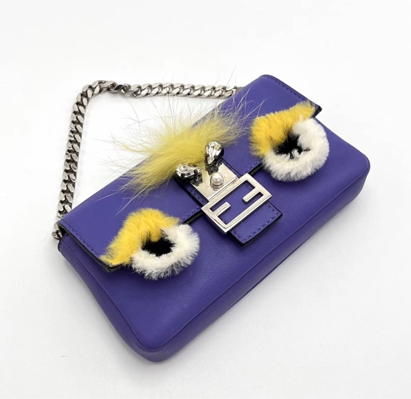 FENDI紫色小怪獸超mini肩背斜背包15*8*2.5 98新配件塵袋-2