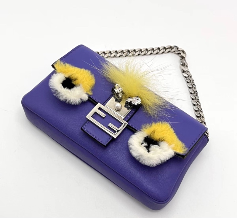 FENDI紫色小怪獸超mini肩背斜背包15*8*2.5 98新配件塵袋-4