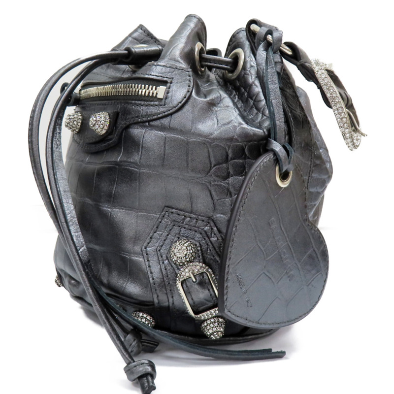 銀灰色 牛皮 Le Cagole XS 水桶包 肩背包【BALENCIAGA 巴黎世家】 702431-2