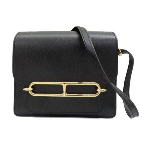 黑色 Evercolor牛皮 Mini Roulis 肩背包 銀扣 U刻【HERMES 愛馬仕】