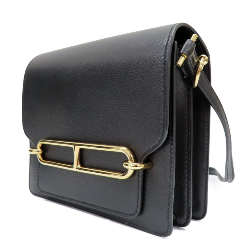 黑色 Evercolor牛皮 Mini Roulis 肩背包 銀扣 U刻【HERMES 愛馬仕】-2