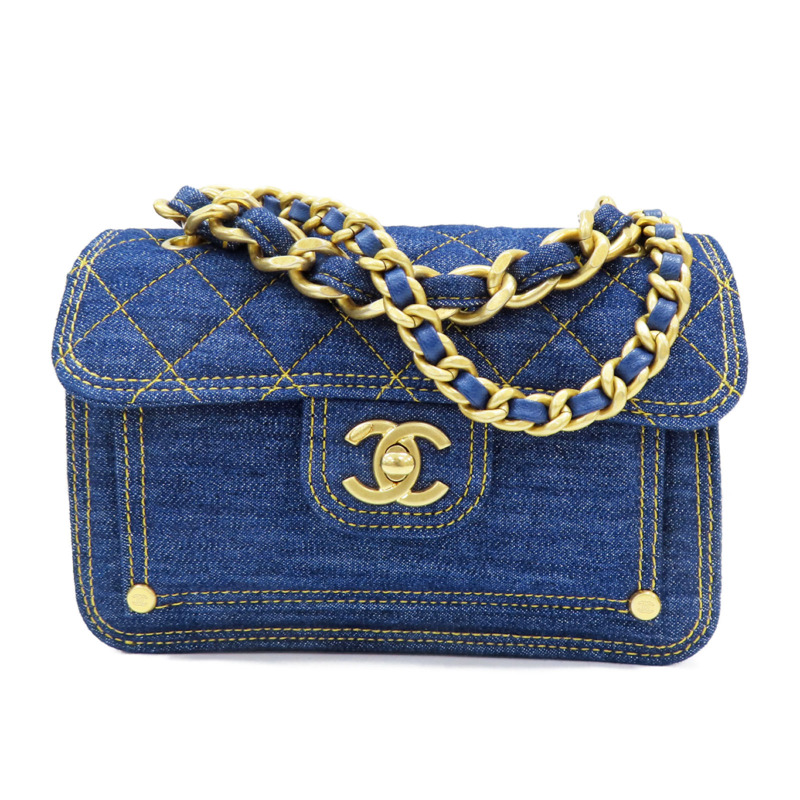 藍色 丹寧布 鍊帶 肩背包 金扣【CHANEL 香奈兒】 AS4051-0