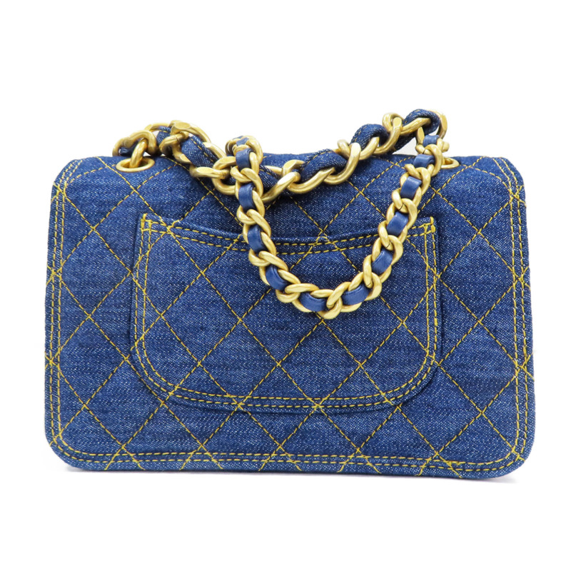 藍色 丹寧布 鍊帶 肩背包 金扣【CHANEL 香奈兒】 AS4051-1