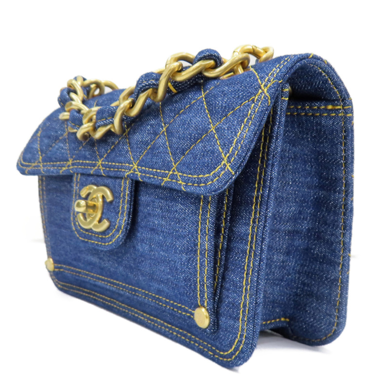 藍色 丹寧布 鍊帶 肩背包 金扣【CHANEL 香奈兒】 AS4051-2
