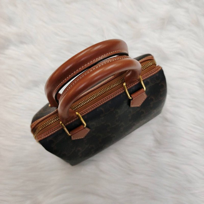 Celine 波士頓 黃褐色 老花 塗層帆布拼牛皮 小號-5