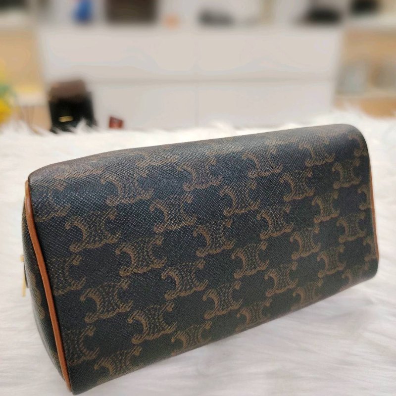 Celine 波士頓 黃褐色 老花 塗層帆布拼牛皮 小號-6