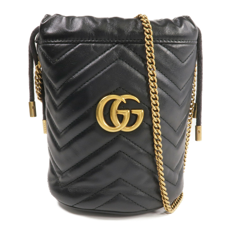 GUCCI 牛皮皮革GG Marmont Mini Bucket金扣鏈帶肩背袋-0