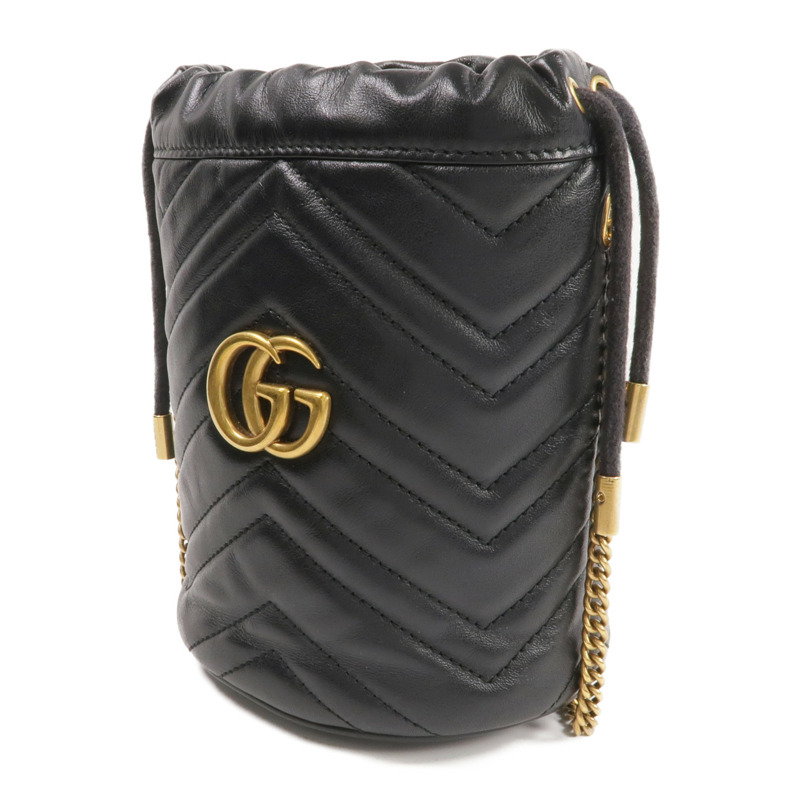 GUCCI 牛皮皮革GG Marmont Mini Bucket金扣鏈帶肩背袋-2