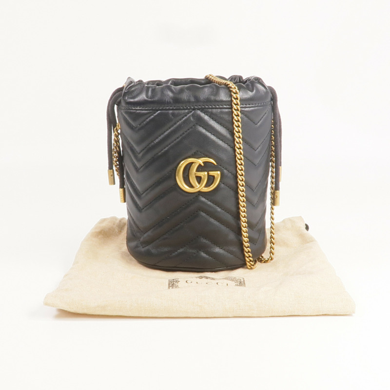 GUCCI 牛皮皮革GG Marmont Mini Bucket金扣鏈帶肩背袋-16