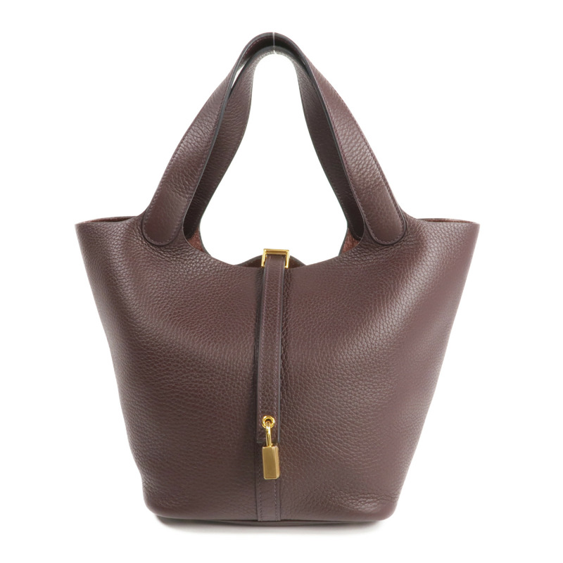 HERMES Clemence皮革Picotin MM金扣手挽袋Rouge Sellier-0