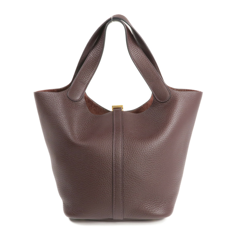 HERMES Clemence皮革Picotin MM金扣手挽袋Rouge Sellier-1