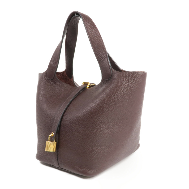 HERMES Clemence皮革Picotin MM金扣手挽袋Rouge Sellier-2