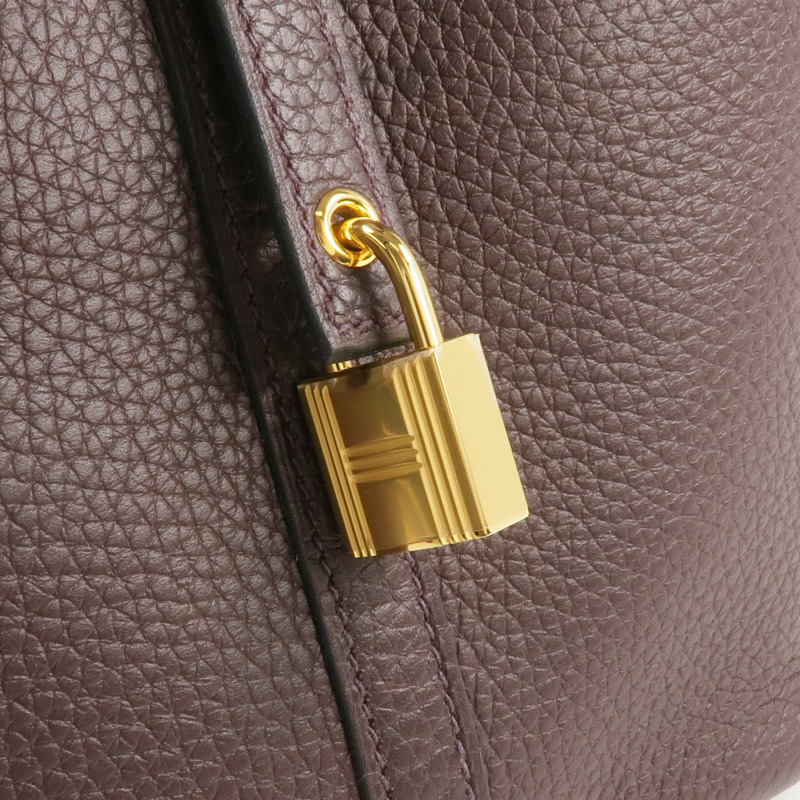 HERMES Clemence皮革Picotin MM金扣手挽袋Rouge Sellier-5
