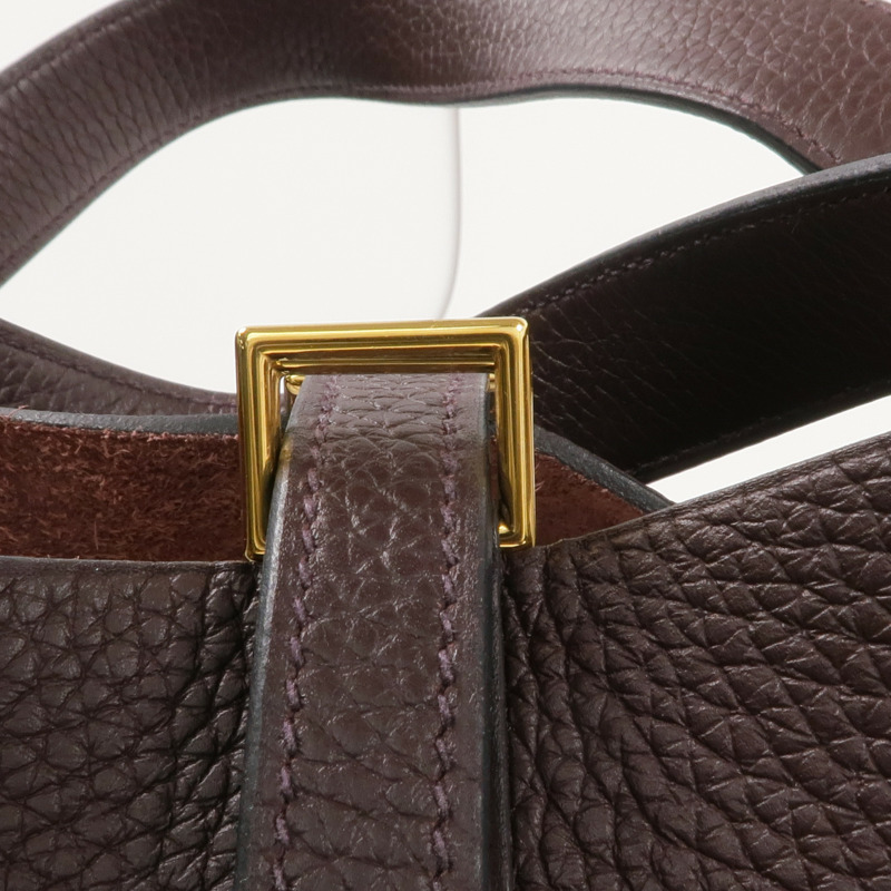 HERMES Clemence皮革Picotin MM金扣手挽袋Rouge Sellier-6