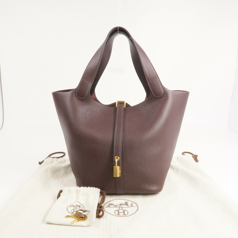 HERMES Clemence皮革Picotin MM金扣手挽袋Rouge Sellier-14