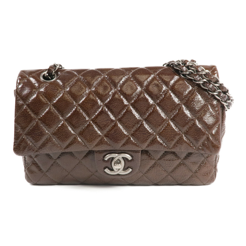CHANEL 漆皮皮革Classic 25銀扣鏈帶肩背袋-0