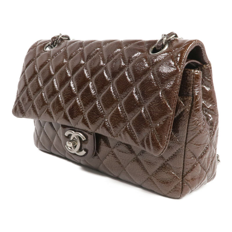 CHANEL 漆皮皮革Classic 25銀扣鏈帶肩背袋-2