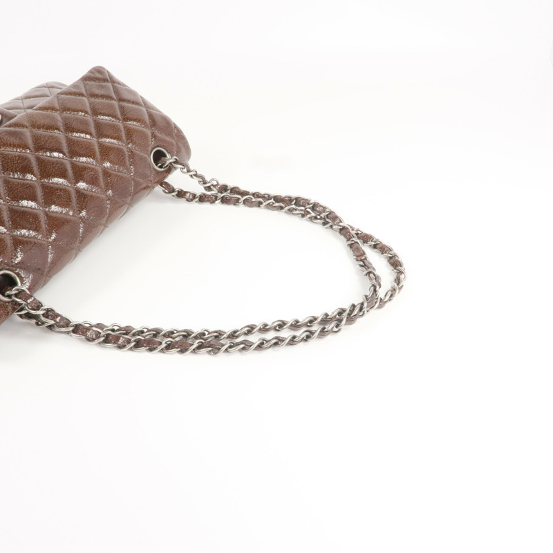 CHANEL 漆皮皮革Classic 25銀扣鏈帶肩背袋-4