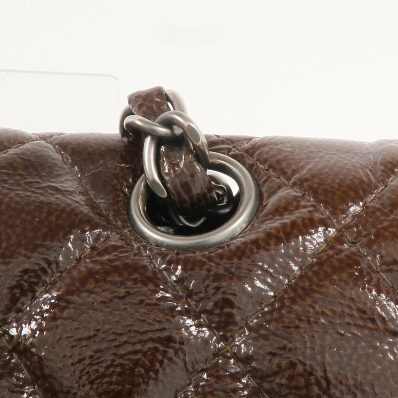 CHANEL 漆皮皮革Classic 25銀扣鏈帶肩背袋-10