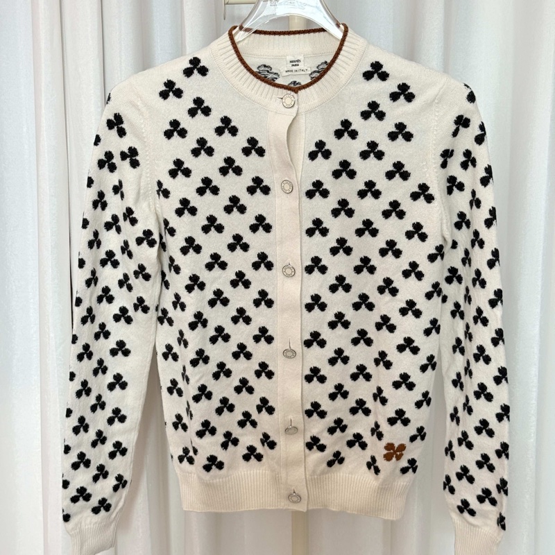 Hermes愛馬仕四葉草羊絨針織開衫毛衣36碼 160/84A-0