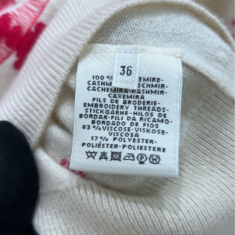 98新 愛馬仕 hermes 白紅刺繡logo圖案羊絨毛衣 36碼-6
