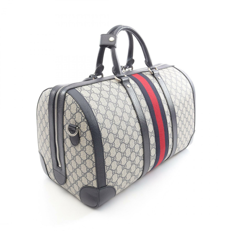 GUCCI 中型 GG Supreme Duffle 手提包 724642 帆布皮革 米色 海軍藍 二手-1