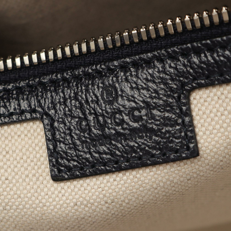 GUCCI 中型 GG Supreme Duffle 手提包 724642 帆布皮革 米色 海軍藍 二手-3